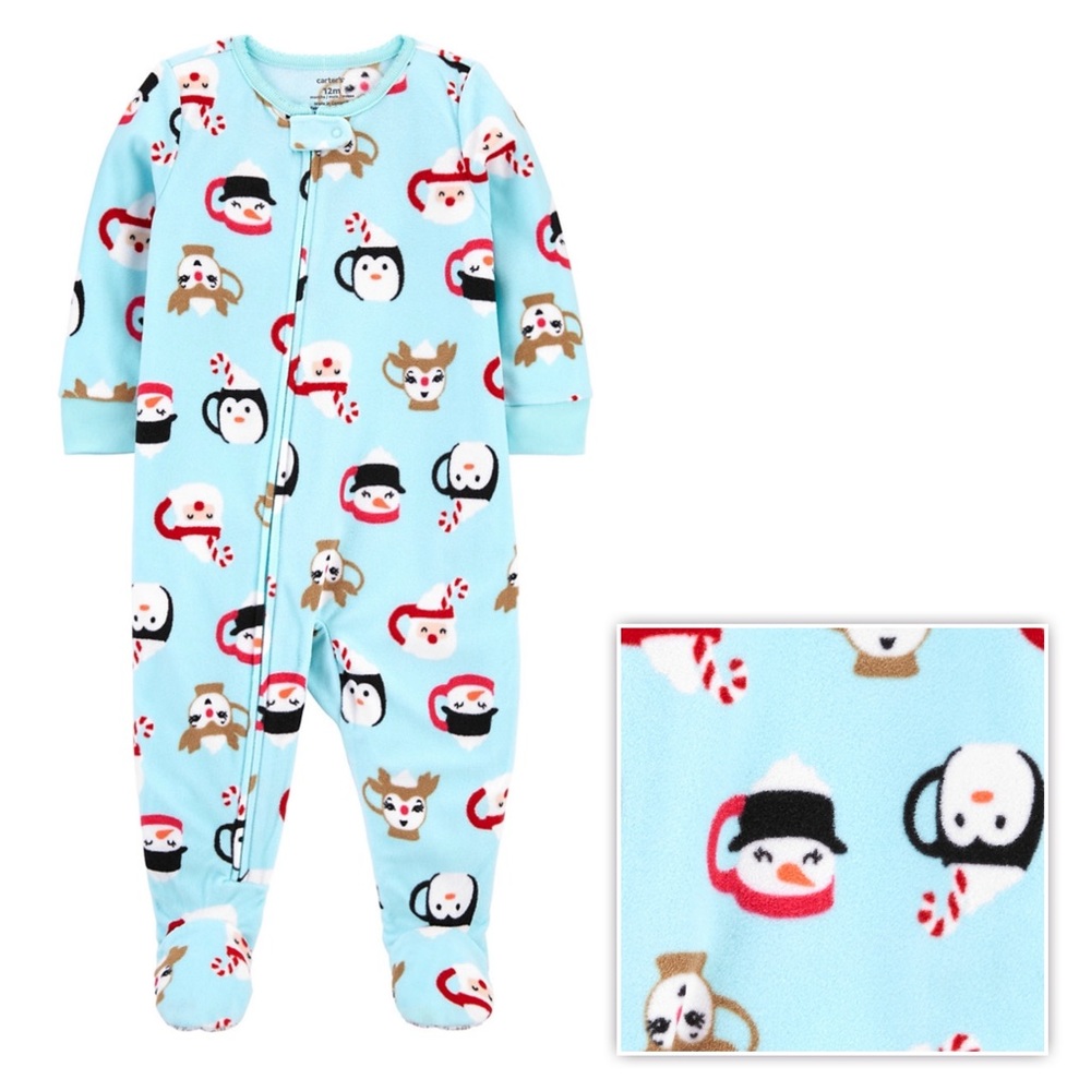 Fleece NWT 3T Carter’s pjs zip up, one piece with gripper footies penguins
